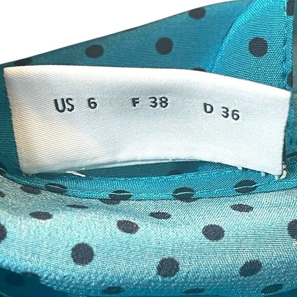 Akris Punto 100% Silk Teal Polka Dot Blouse Size 6 | Long Sleeve Designer Top - Picture 7 of 7